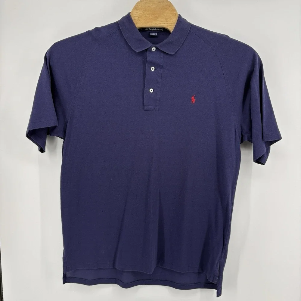 Polo Ralph Lauren Polo Shirt Men's Large Blue With Red Pony Short Sleeve Casual - Picture 2 of 9